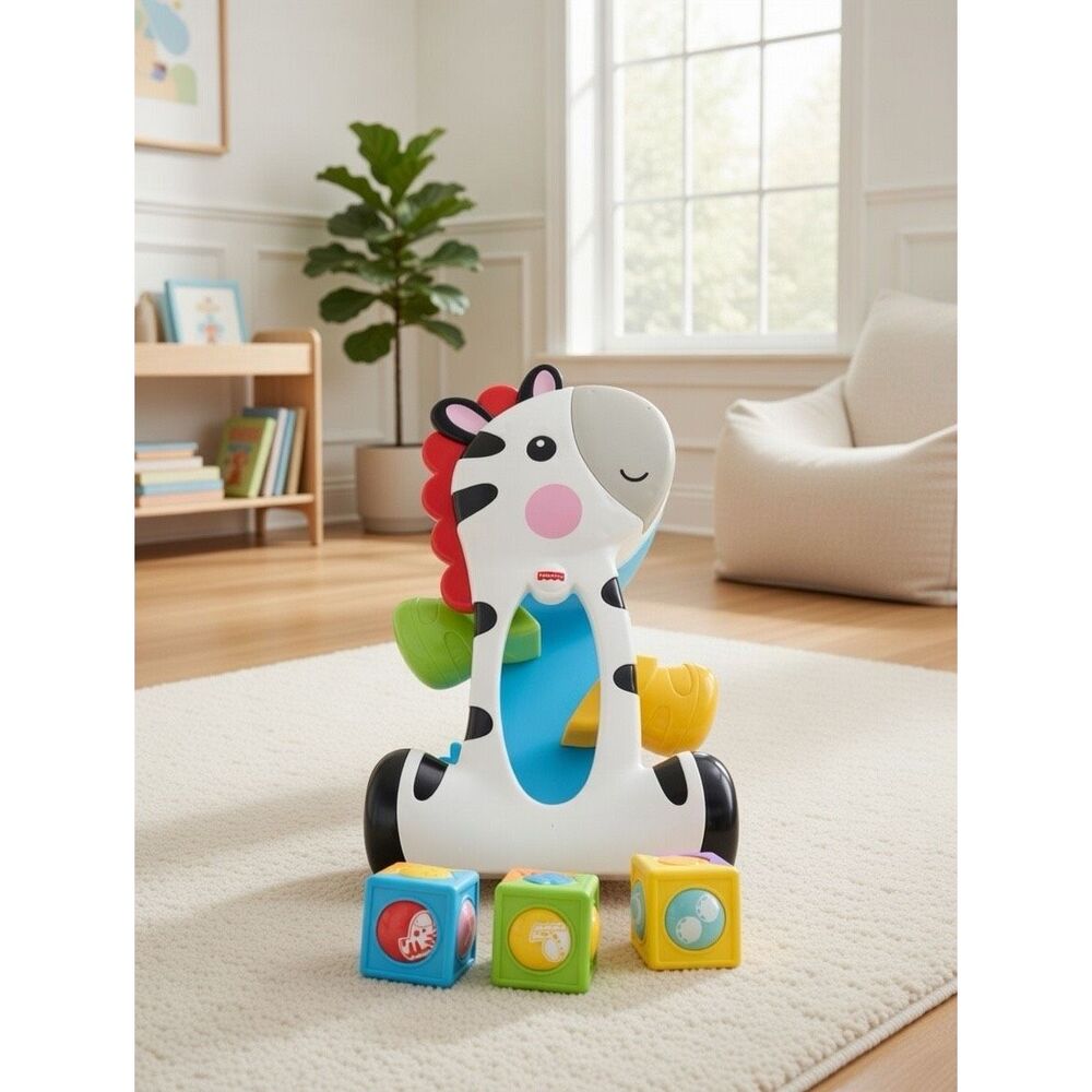 Fisher Price Roller Blocks Tumblin' Zebra w/ Three Blocks